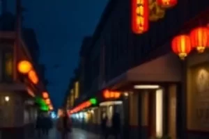 深蓝色调的列车车厢内部，窗外划过模糊的灯火