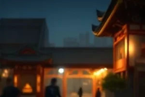 橙红色黄昏下的空旷观测站，天线指向远处的地平线