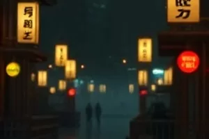 木质书架与暖黄灯光组成的书店一角，窗边摆着旧沙发