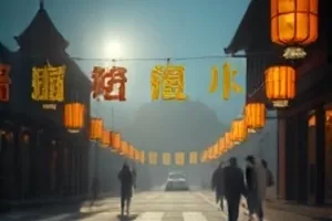 铁轨两侧开满油菜花，远处有信号灯与低矮的站台